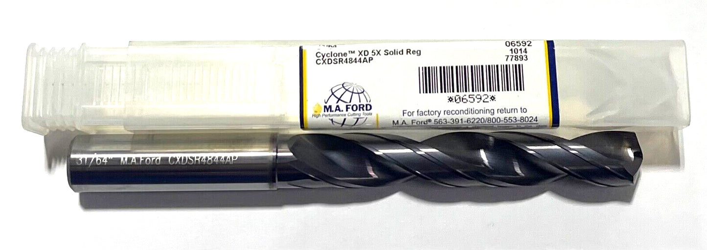 M.A. Ford 31/64" Solid Carbide Drill ALtima Plus Coating 2FL Jobber Length USA