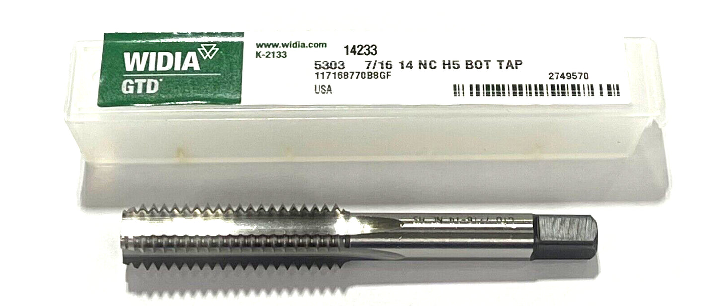 WIDIA 7/16"-14 NC HSS Hand Tap 4 Flute H5 Bottoming Tap USA Made 2749570