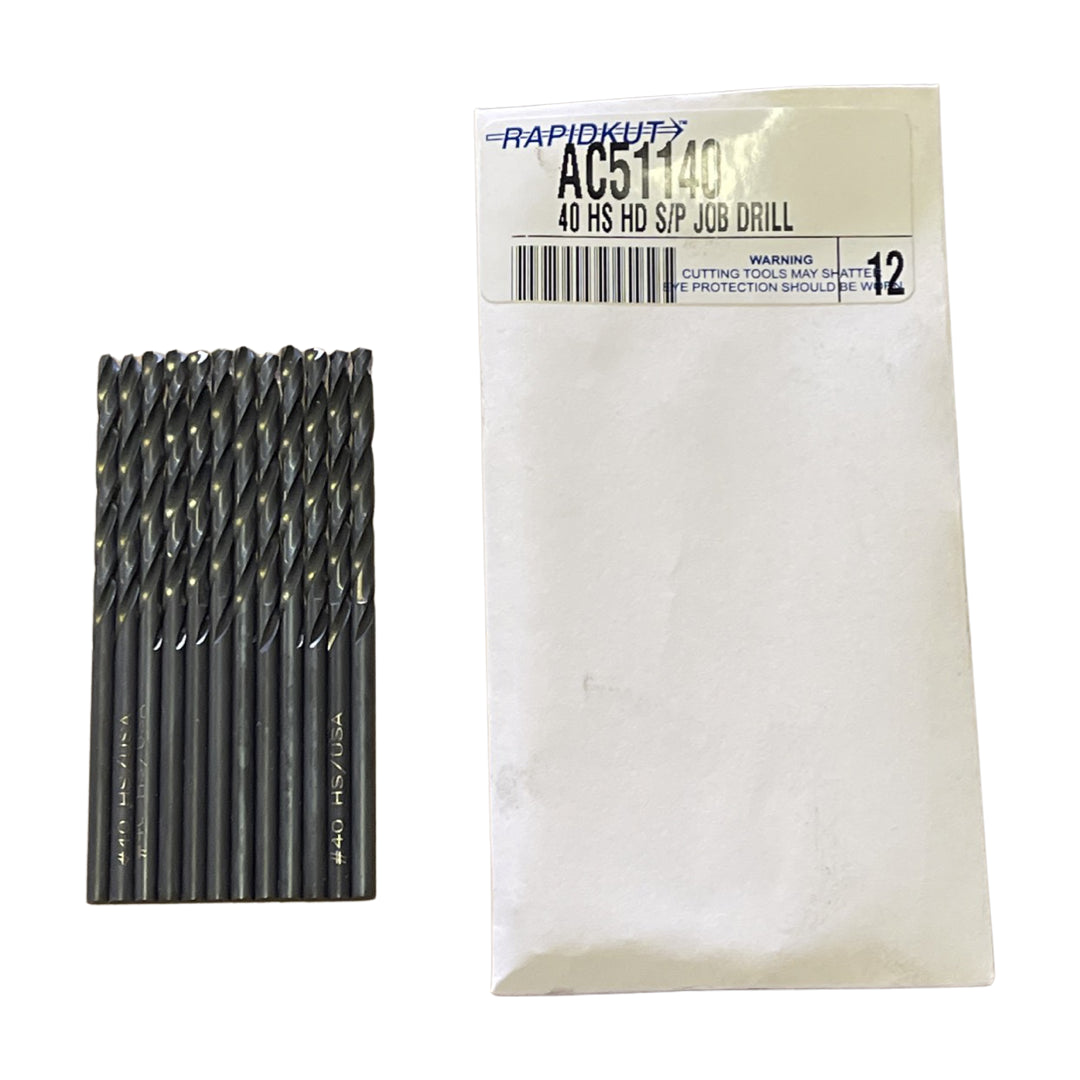RapidKut #40 Drill Bit HSS Heavy Duty 135� Jobber Length Drills 12 Pack USA Made
