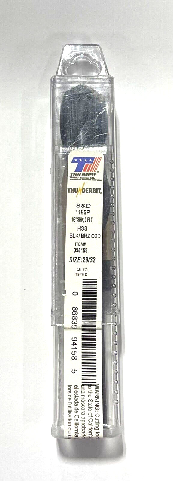 Triumph 29/32" Silver & Deming Drill Black Bronze Oxide 3 Flute 1/2" Shank USA