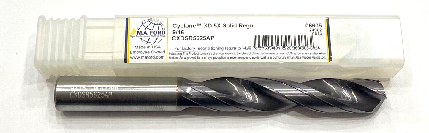 M.A. Ford 9/16" Solid Carbide Drill 5xD Altima Plus Coating 2 Flute USA 06605