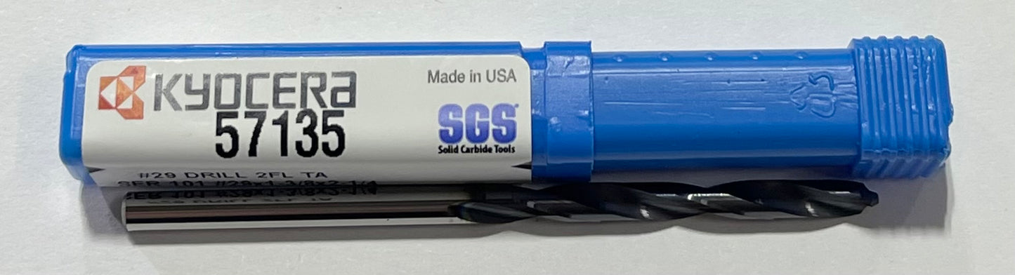 Kyocera #29 Solid Carbide Drill AlTiN Coating 2 Flute USA 57135