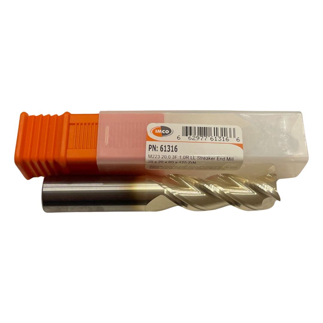 IMCO 20mm Carbide End Mill ZrN Coating 1mm Radius 3 Flute LL Streaker Mill