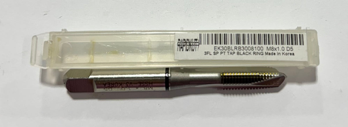 RapidKut M8 x 1mm HSS-EX Spial Point Tap D5 Black Ring 3 Flute