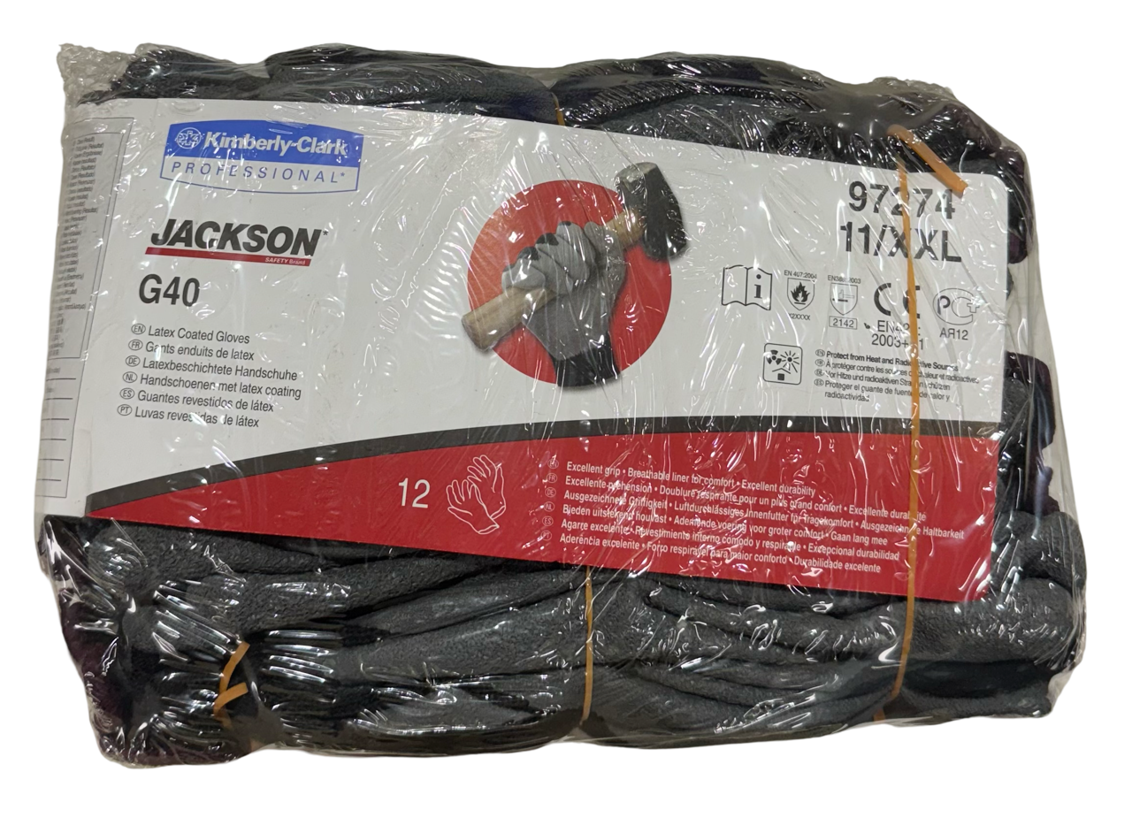 Kimberly-Clark Jackson Safety Gloves Gray Black Crinkled Latex Coated Gloves XXL 1 Dozen