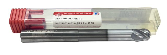 PCT 5/8" Carbide End Mill 5 Flute Variable Helix Silver-Exx Coated