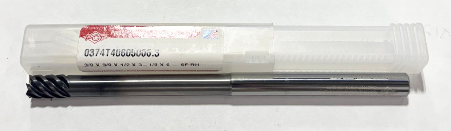 PCT 3/8" Carbide End Mill 6 Flute AlTiN Coated 6" Overall