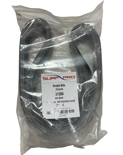 Surf-Pro 2-1/2" x 60" Portable Sanding Belts 60 Grit Zirconia Alumina 10pk