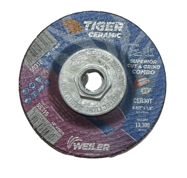 Weiler 4-1/2" x 1/8" x 5/8-11 Cut & Grind Combo Wheel T27 TIGER Ceramic 10 Pack