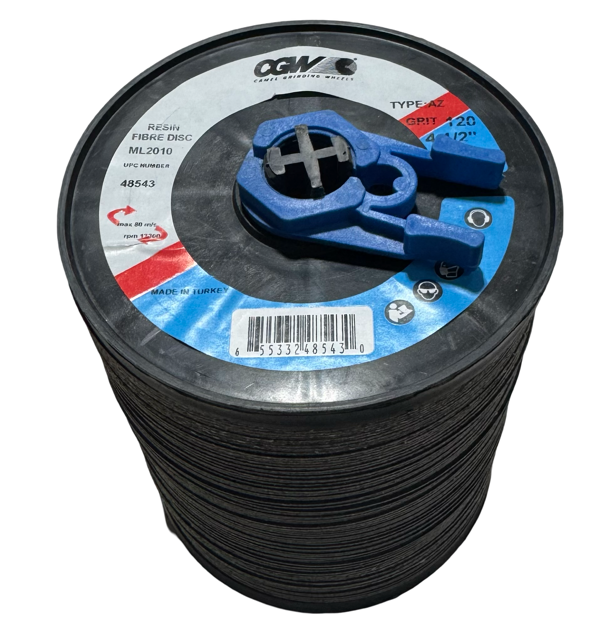 CGW 4-1/2" x 7/8" Resin Fiber Sanding Disc 120 Grit Alumina Zirconia 100 Pack