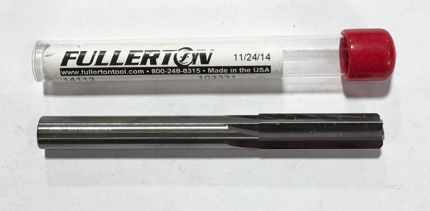 Fullerton 3/8" Solid Carbide Chucking Reamer Straight Flute USA Made