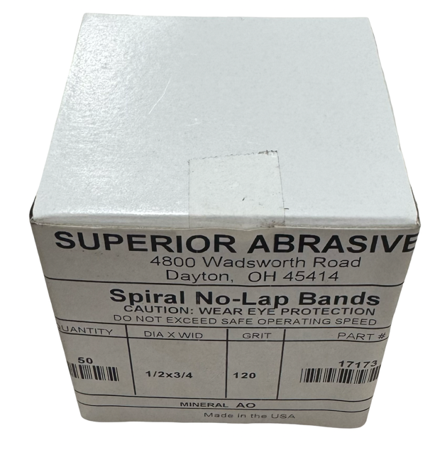 Superior Abrasives 1/2" x 3/4" Spiral No-Lap Sanding Bands 120 Grit A/O 50 Pack