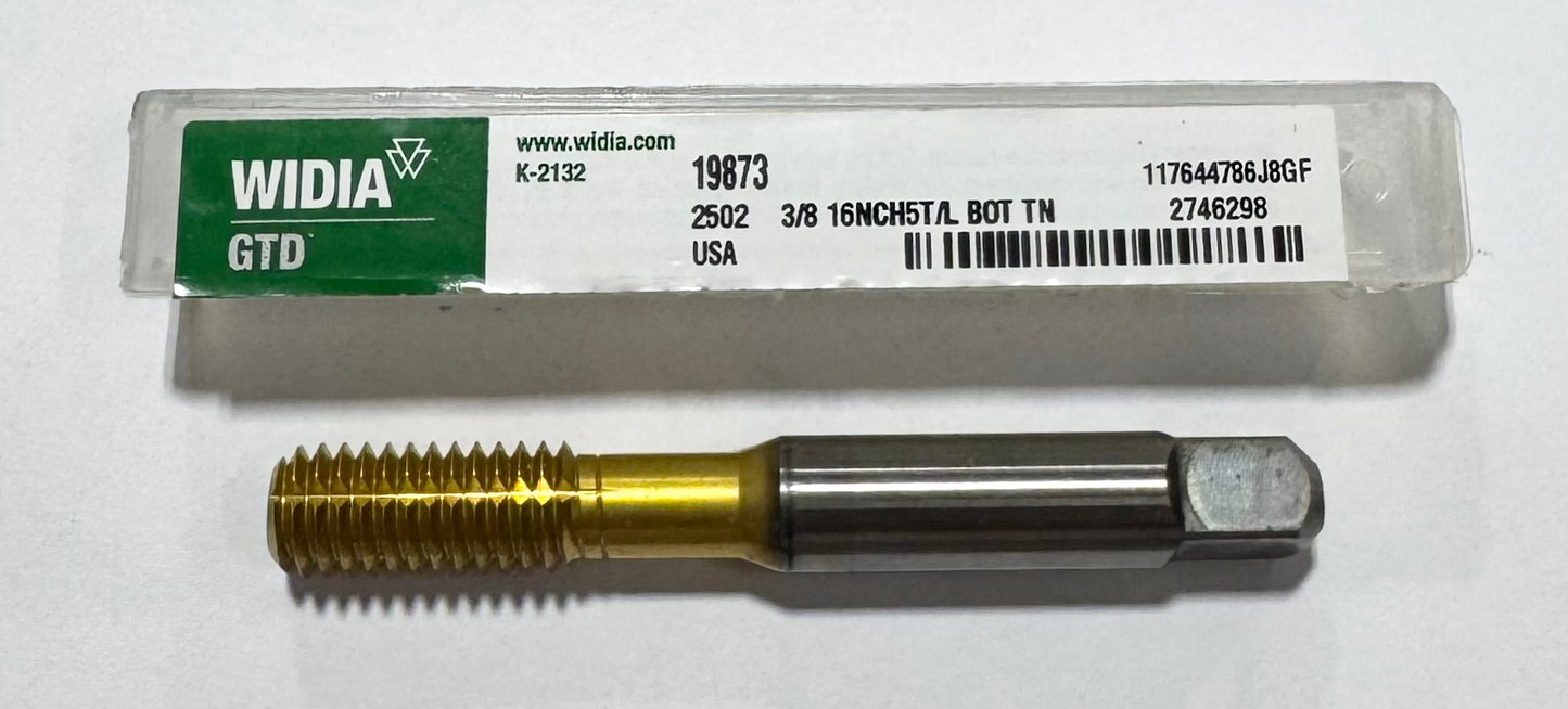 Widia 3/8"-16NC HSS Thread Forming Tap Tin Coated H5 Bottoming USA Made