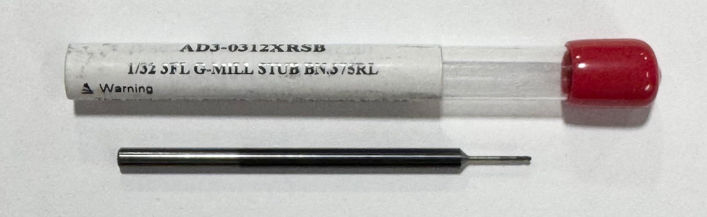 1/32" Carbide Ball Nose End Mill 3 Flute Extra Reach DLC Coated