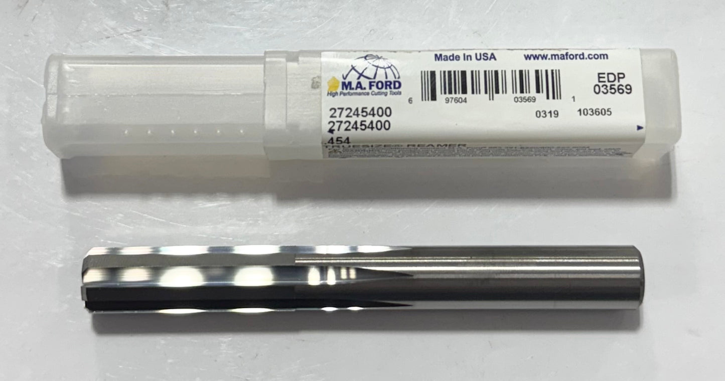 M.A. Ford 0.454" Solid Carbide True Size Chucking Reamer 6 Flute USA Made