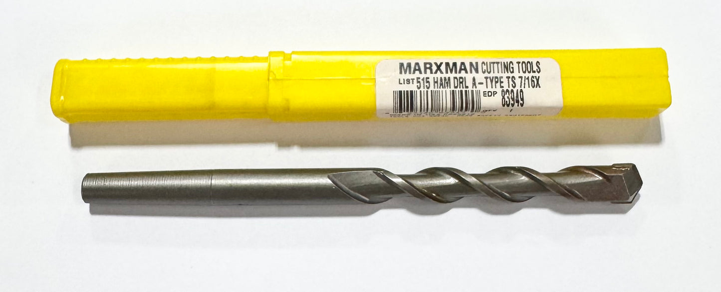 Marxman 7/16" x 6" Carbide Tipped Masonry Hammer Drill Bit A-Type Shank USA