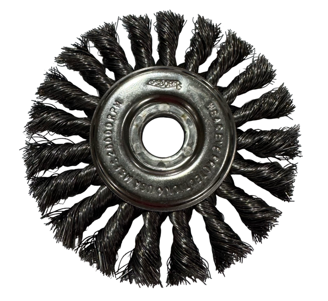 Osborn 4" Knotted Straight Wheel Wire Brush 1/2"-5/8" Arbor, .0118" Steel USA Made