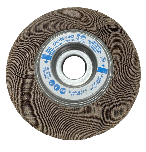 PFERD 6" x 1-1/2" x 1" Unmounted Flap Wheel 120 Grit INOX Aluminum Oxide