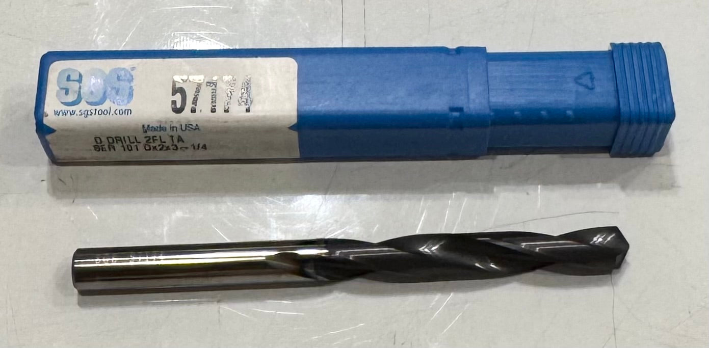 SGS Letter D Solid Carbide Drill, 5xD, TiAlN Coated 2 Flute 118 Deg USA Made