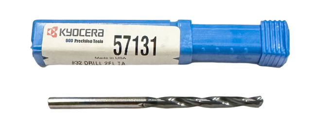 Kyocera #37 Solid Carbide Drill 5xD 2 Flute AlTiN Coated 118 Deg USA Made