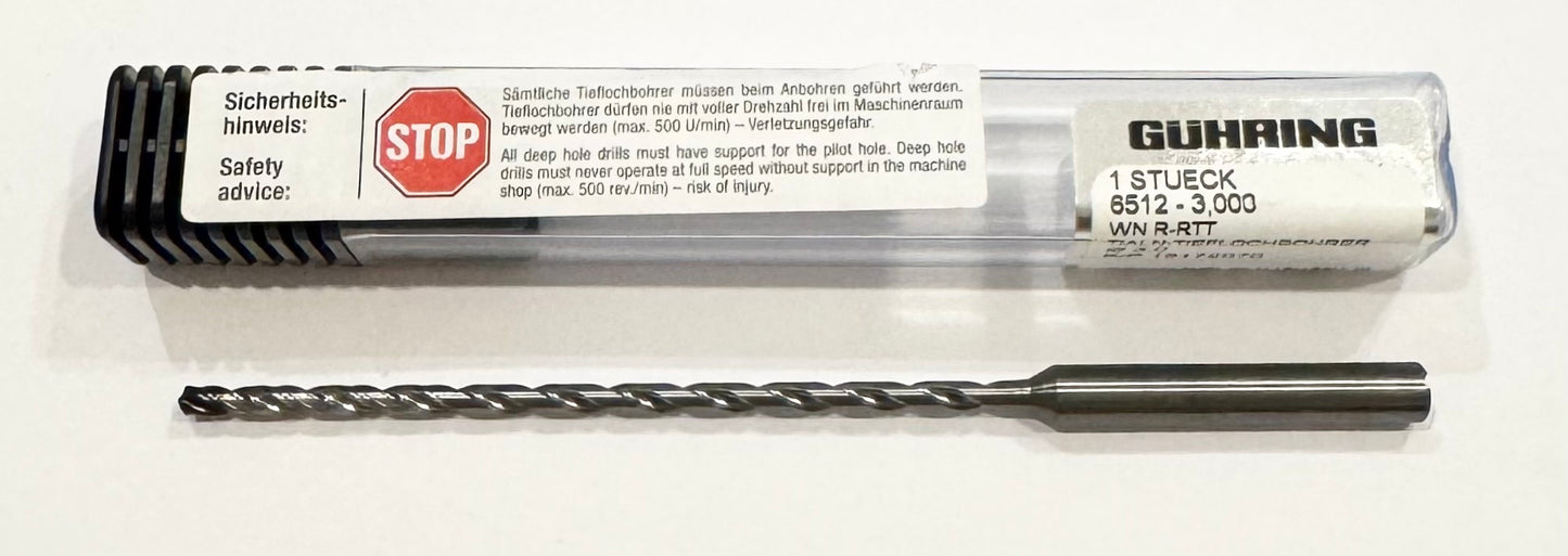 Guhring 3mm Solid Carbide Drill 25xD Coolant Thru TiAlN Tipped 2 Flute