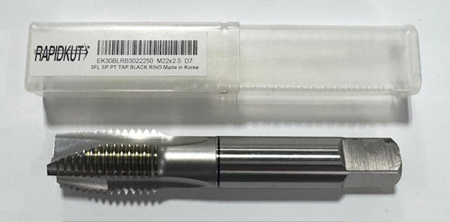 RapidKut M22 x 2.5mm HSS Spiral Point Plug Tap 3 Flute D7 Black Ring