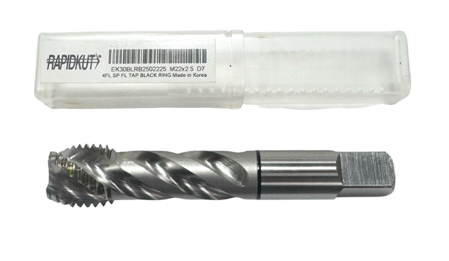 RapidKut M22 x 2.5mm Spiral Flute Semi-Bottoming Tap 4 Flute Black Ring D7