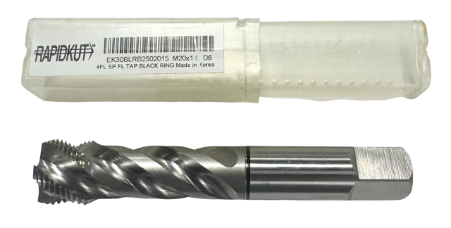 RapidKut M20 x 1.5mm HSSE-V3 Spiral Flute Semi-Bottoming Tap 4 Flute Black Ring D6