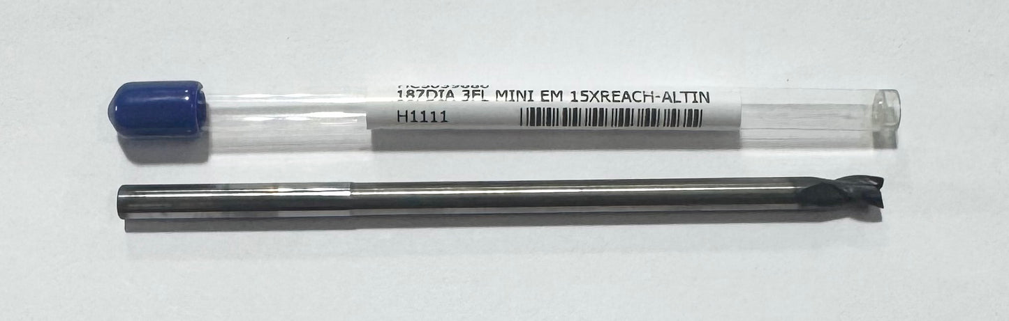 RapidKut .187" Carbide End Mill 15xD 3 Flute AlTiN Coated (2-13/16" Reach) USA