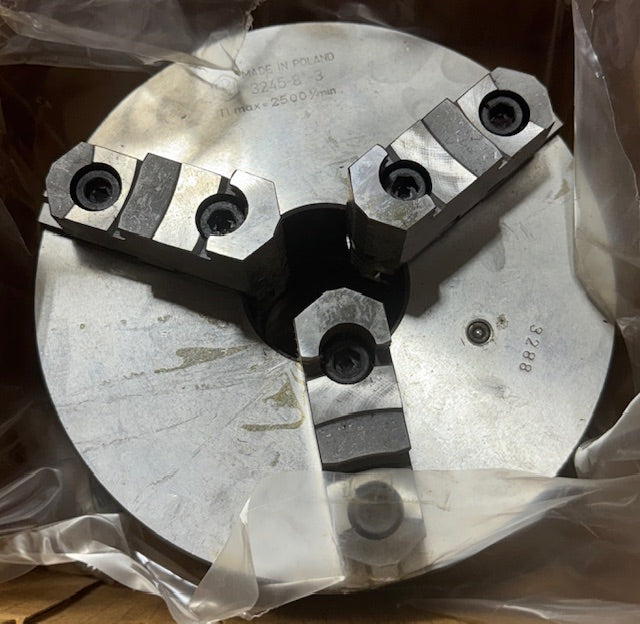 Bison 8" Universal Semi-Steel Scroll Chuck 3 Jaw D1-3 Mount 2pc Rev Jaws
