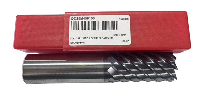 1" Carbide End Mill 8 Flute Medium Length TiAlN Coated High Performance