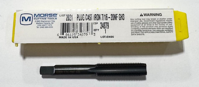 Morse 7/16"-20 NF HSS Straight Flute Tap 4 Flute GH3 Plug Tap USA Made