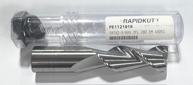 RapidKut 1" Carbide End Mill 2 Flute 45 Deg Helix 5" Overall USA Made