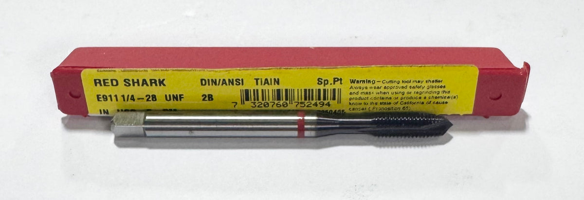 Dormer 1/4"-28 HSS-E-PM Spiral Point Plug Tap, 3 Flute, UNF, TiAlN Coated