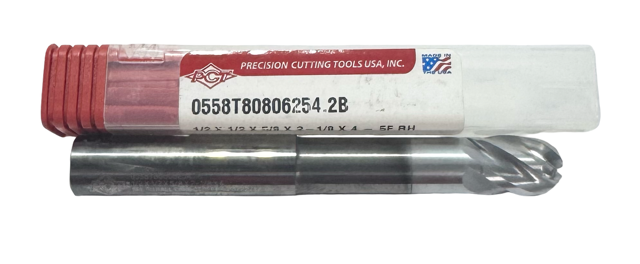 PCT 1/2" Carbide Ball End Mill 5 Flute Necked Silver-Exx Coated