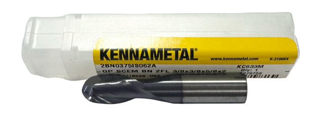 Kennametal 3/8" Carbide Ball End Mill 2 Flute PVD Coated USA Made