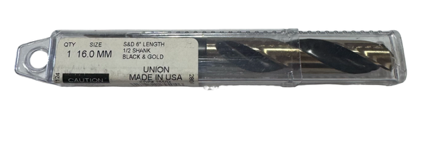 Union 16mm HSS Silver & Deming Drill Black & Gold 1/2" Shank USA Made