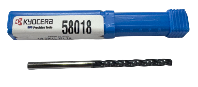 Kyocera 1/8" Solid Carbide Drill 5xD 3 Flute TA Coating 150°