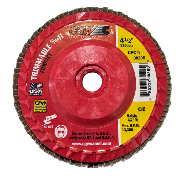 CGW 4-1/2" x 5/8-11 Trimmable Flap Disc 80 Grit Ceramic USA Made