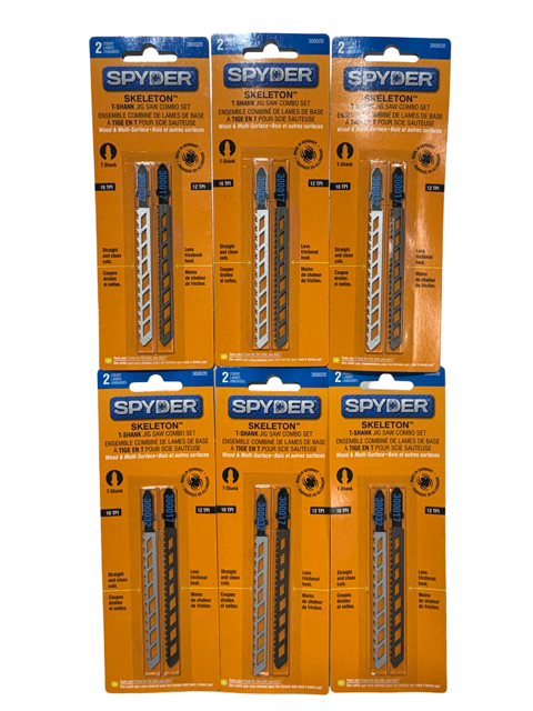 Spyder Skeleton 4" T-Shank Jig Saw Combo Kit 10/12 TPI Wood Multi-Surface 12 Pack