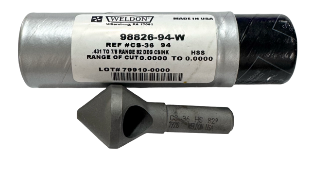 Weldon 1-1/8" HSS Countersink 82°, 0 Flute, 1/2" Shank USA Made