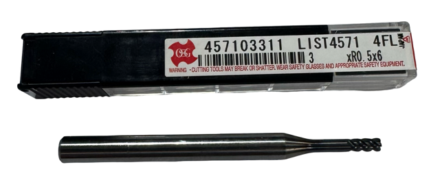 OSG 3mm Carbide End Mill 4 Flute SiC Coated 0.5mm Radius