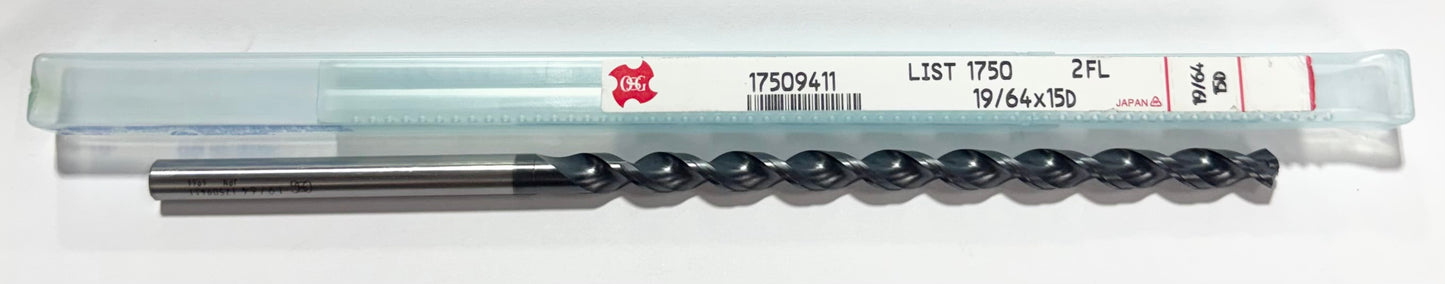 OSG 19/64" Helios Cobalt Drill 15xD WXL Coated Extra Long