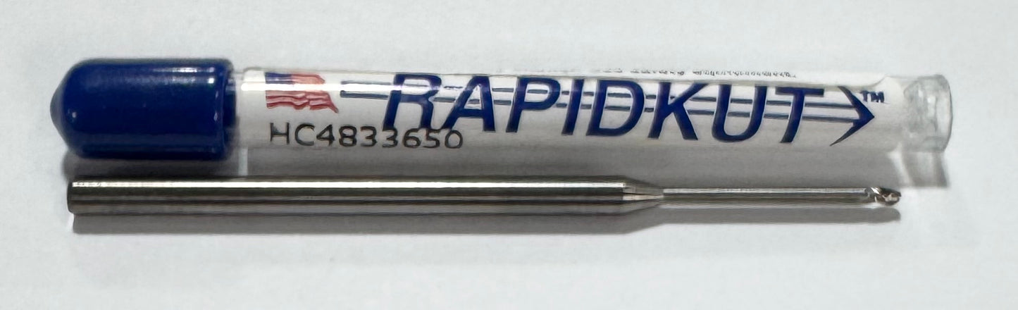 RapidKut .060 Carbide Miniature Ball End mill 12xD 3 Flute USA Made