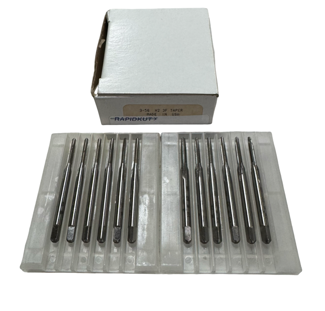 RapidKut 3-56 HSS Tap 3 Flute H2 Taper Taps 12 Pack USA Made
