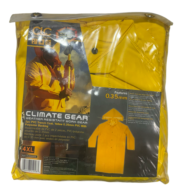 CLC 2 Piece PVC Trench Coat, Yellow 0.35mm, PVC with Polyester Backing Size 4XL