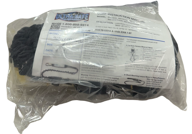 Ultra-Safe Lanyard with Shock Packs 3600 lb Gate Hooks