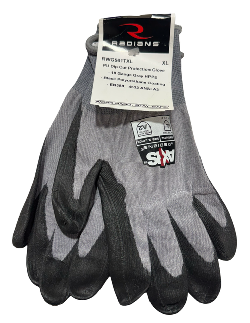 Radians AXIS Cut Protection Safety Work Gloves, A2 PU Coated, Size XL