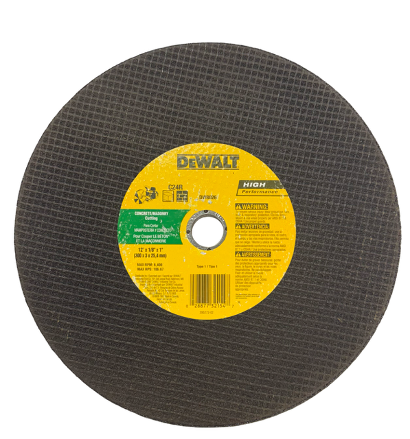 DEWALT 12" x 1/8" x 1" Concrete/Masonry Cutting Wheel, Type 1, C24R