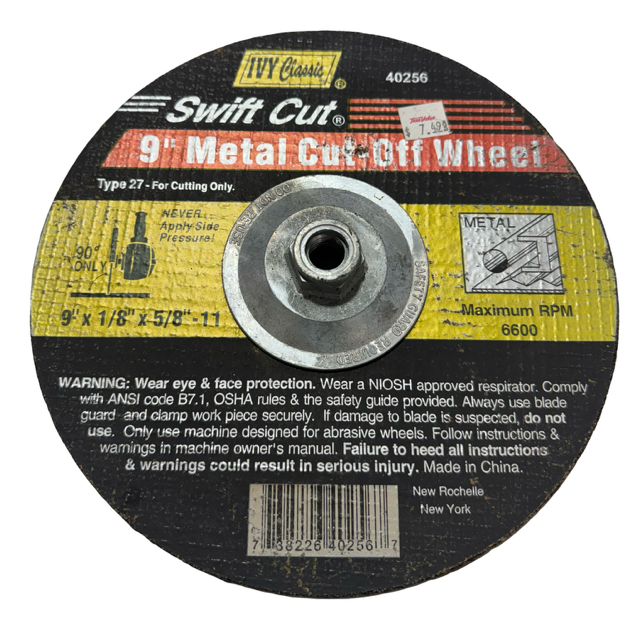 IVY Swift Cut 9" x 1/8" x 5/8-11 Metal Grinding Wheel Type 27